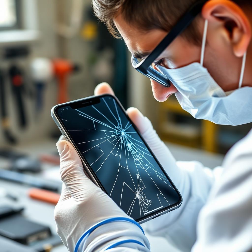 Technician repairing cracked smartphone screen at Maheshwari Mobile — screen replacement Nagda